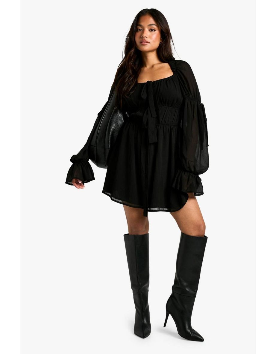 Petite Chiffon Milkmaid Mini Dress - black