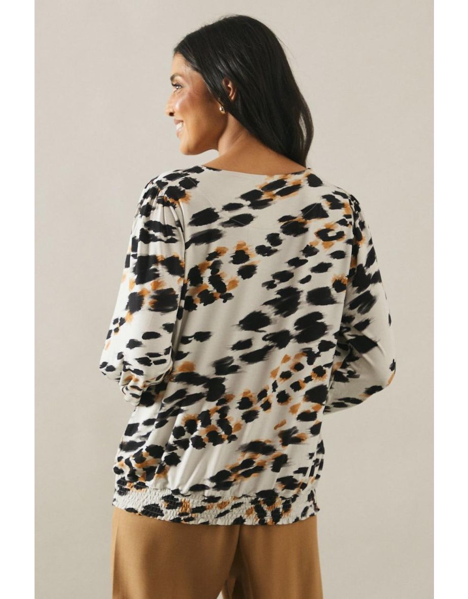 Animal Print Bubble Hem Blouse - 3