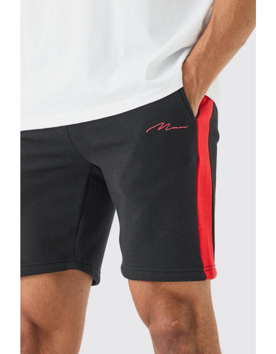 Man Signature Slim Mid Length Colour Block Shorts - black - 2