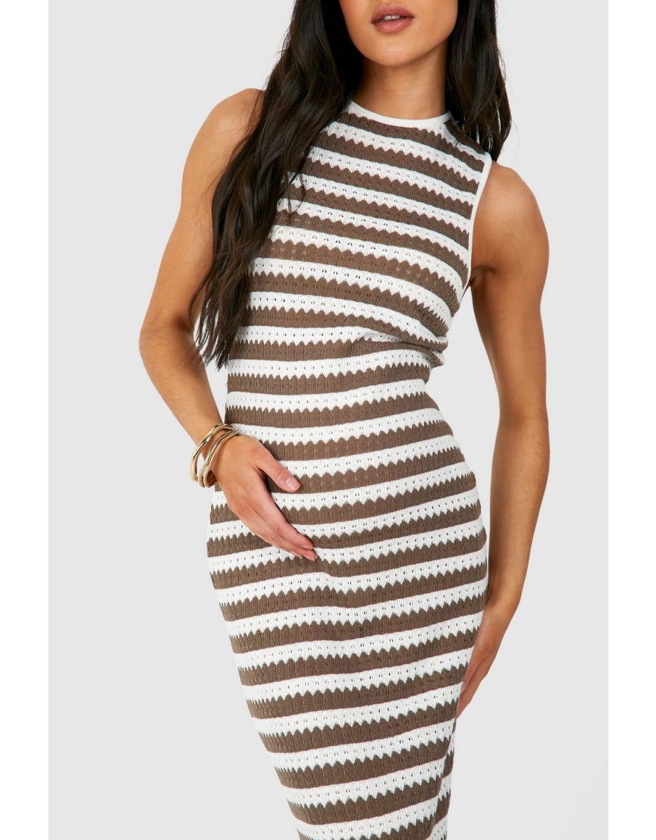 Maternity Sleeveless Crochet Maxi Beach Dress - brown - 3