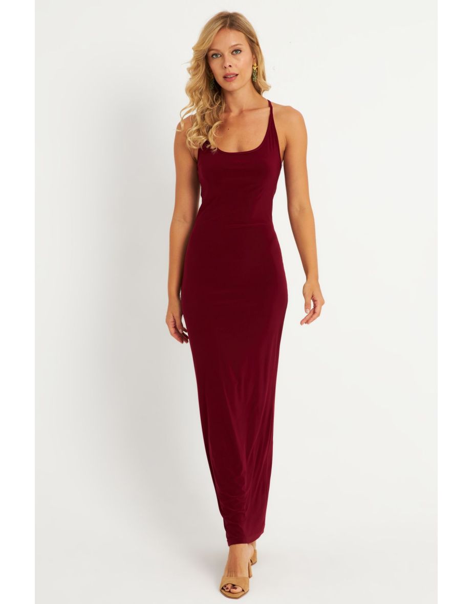 Women's Burgundy Adjustable Strap Maxi Dress - 8