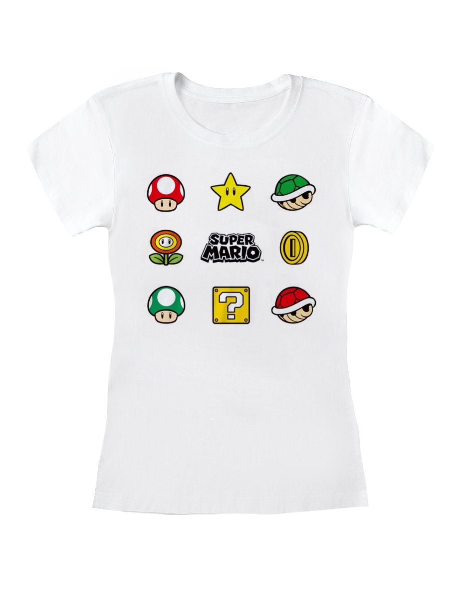 Super Mario Womens/Ladies Items Fitted T-Shirt - White