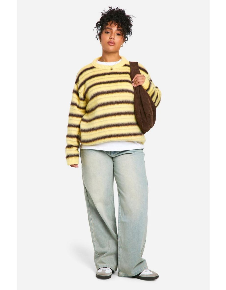 Plus Fluffy Striped Jumper - lemon