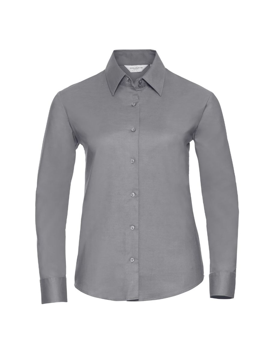 Russell Collection Ladies/Womens Long Sleeve Easy Care Oxford Shirt - Silver