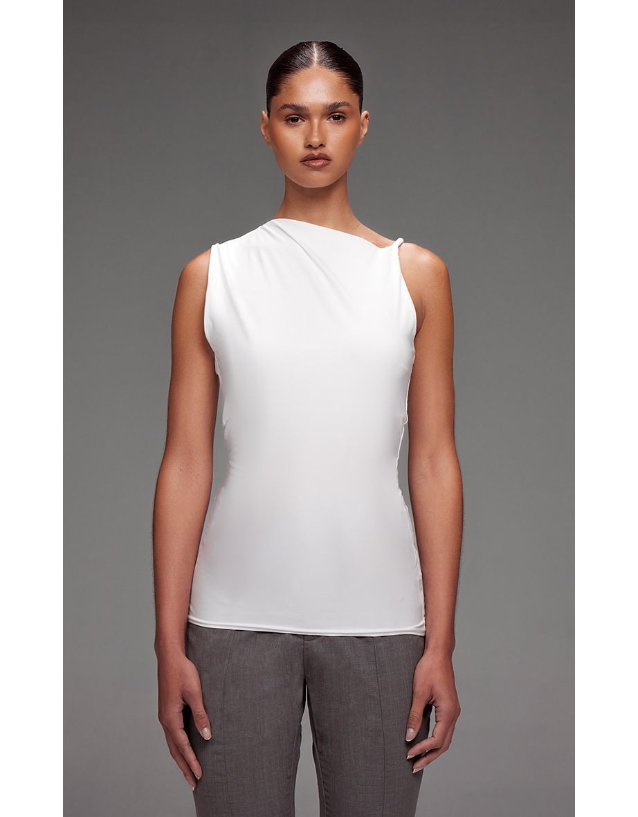 Cream Slinky Knot Strap Detail Long Top