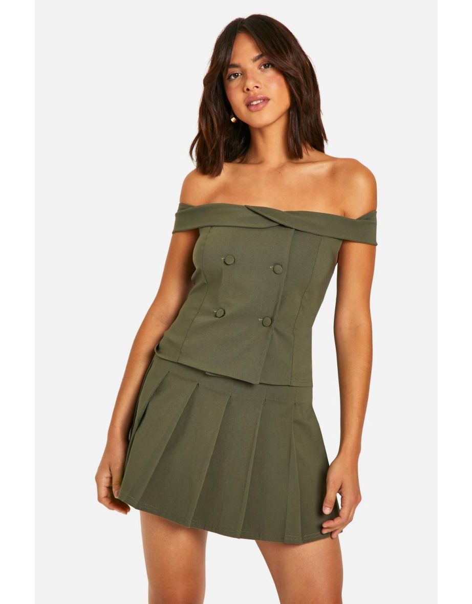 Shop Bardot Button Front Waistcoat Pleated Mini Skirt khaki Online in Oman VogaCloset