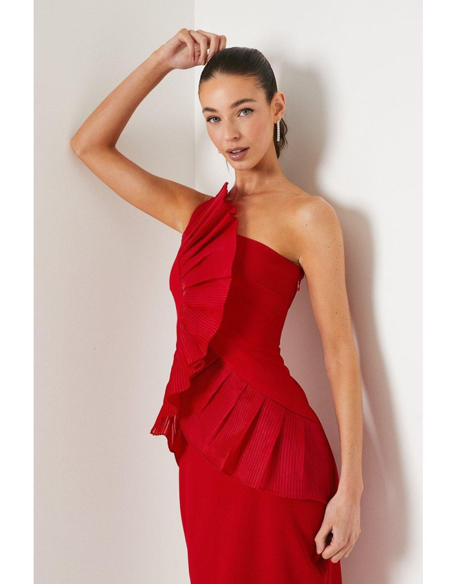 Pleated Front One Shoulder Midi Dress - 3