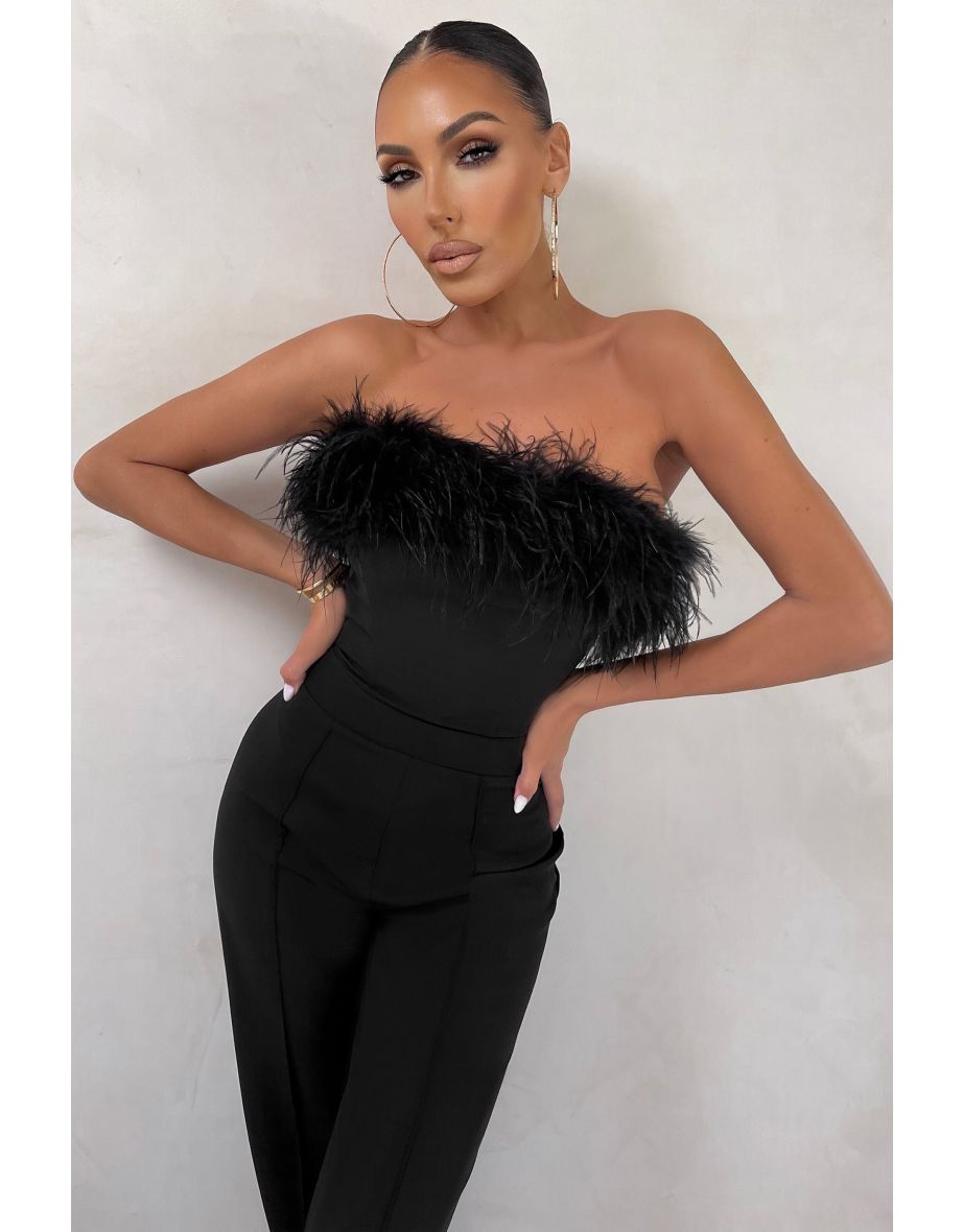 First Class | Black Bandeau Feather Wide Leg jumpsuit - 7