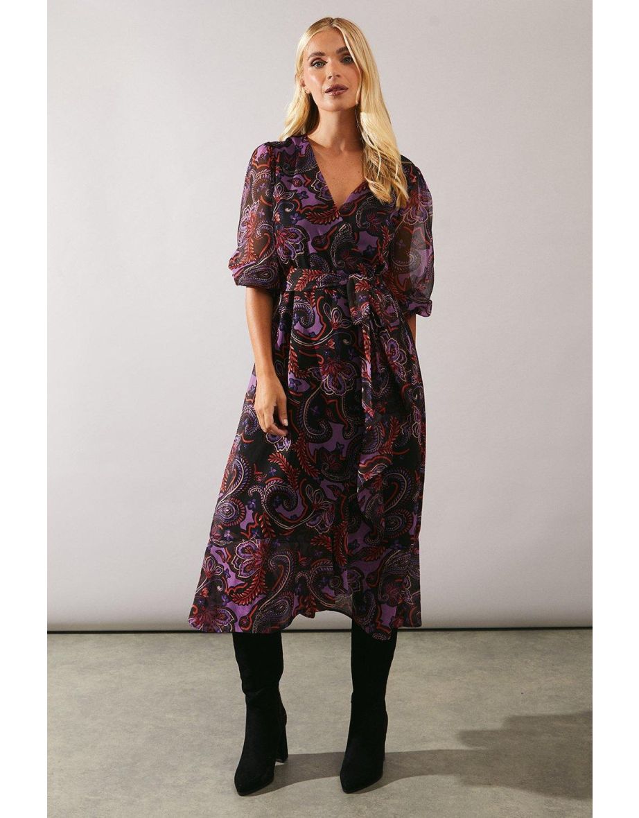Petite Purple Paisley Wrap Dress