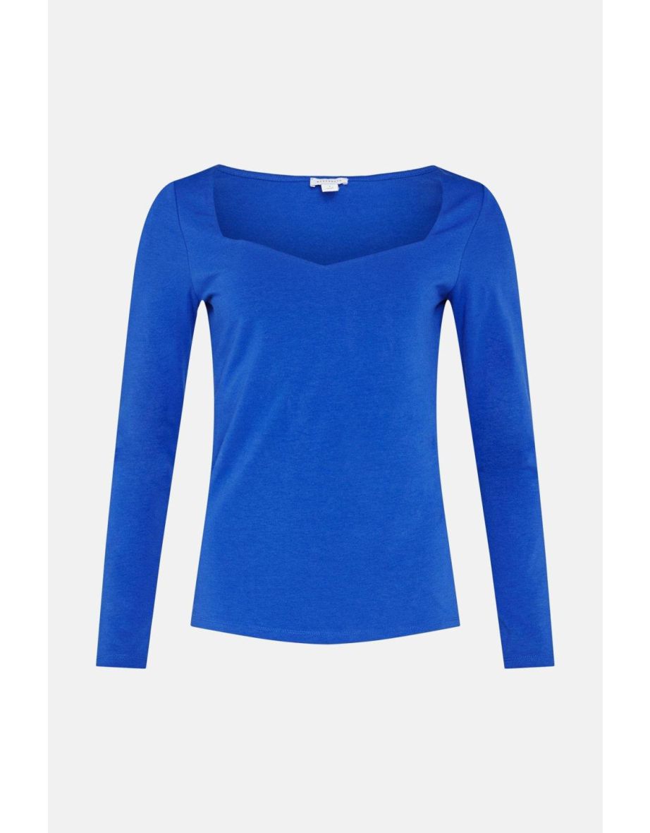 Clean Cotton Sweetheart Neck Long Sleeve Top - 3