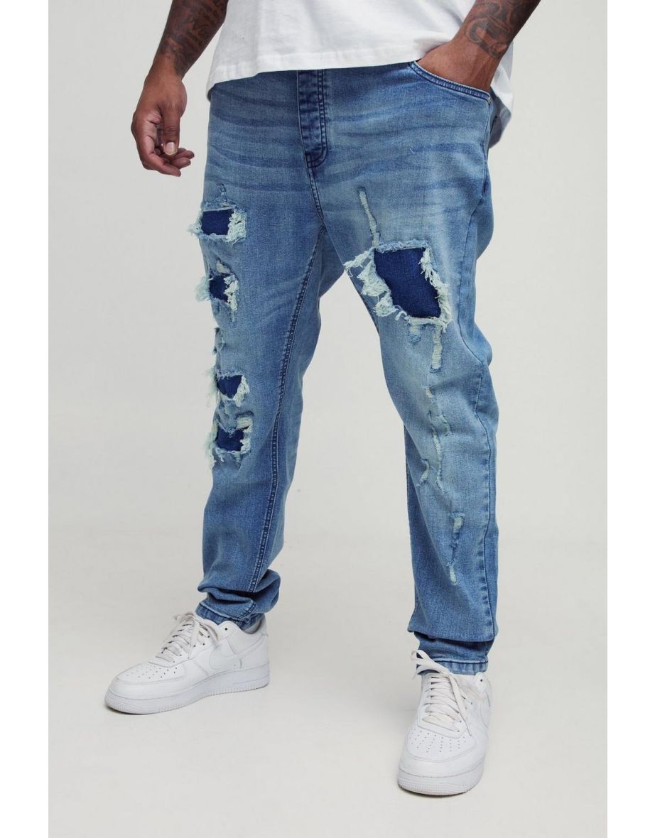 Plus Super Distressed Dirty Wash Skinny Jeans - mid wash
