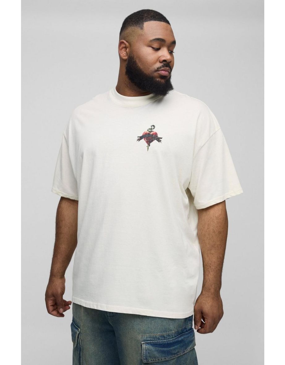 Plus Oversized Extended Neck Heartless Heart Graphic T-Shirt - ecru
