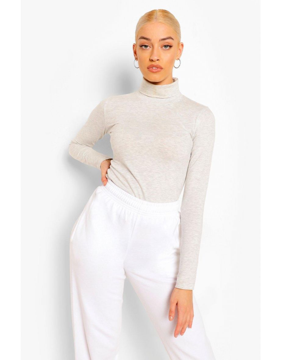 Long Sleeved Roll Neck Top - grey - 3