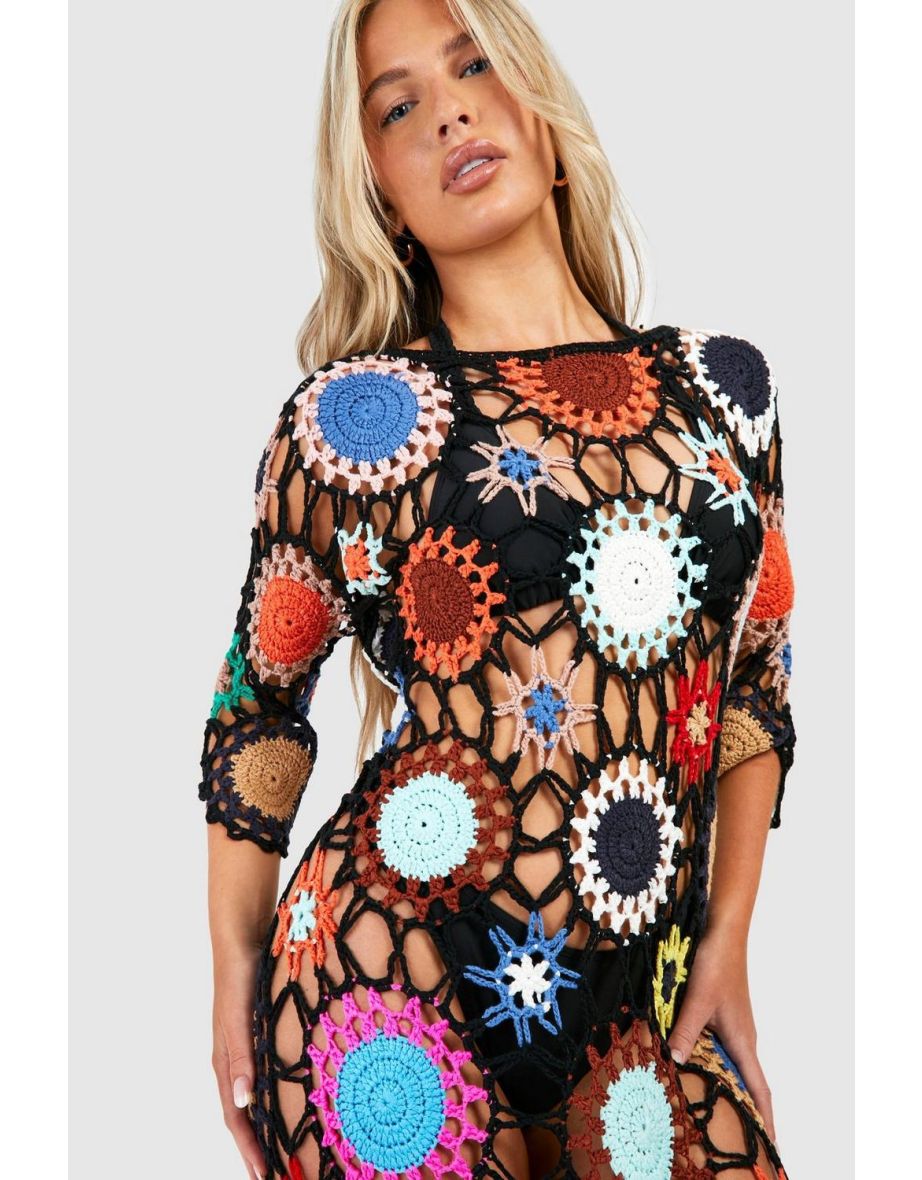 Patchwork Crochet Cover Up Beach Dress - 3