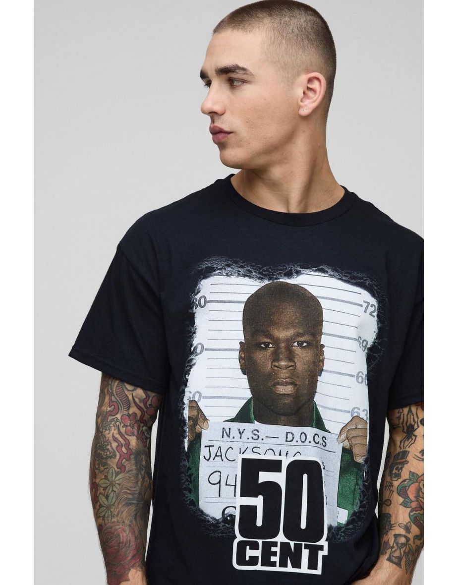 Regular Fit 50 Cent License Printed T-Shirt - black - 2