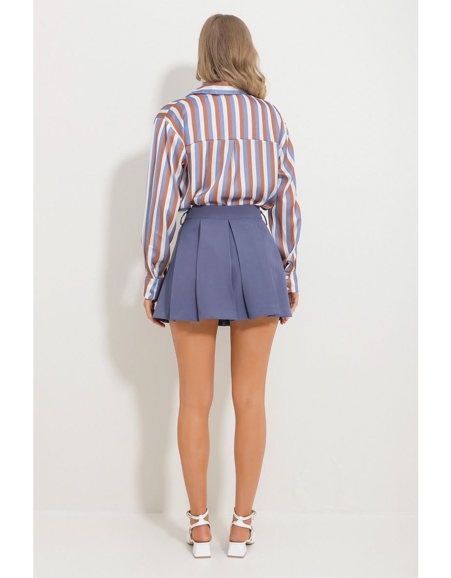 Women's Indigo Double Pocket Pleated Skirt - 3