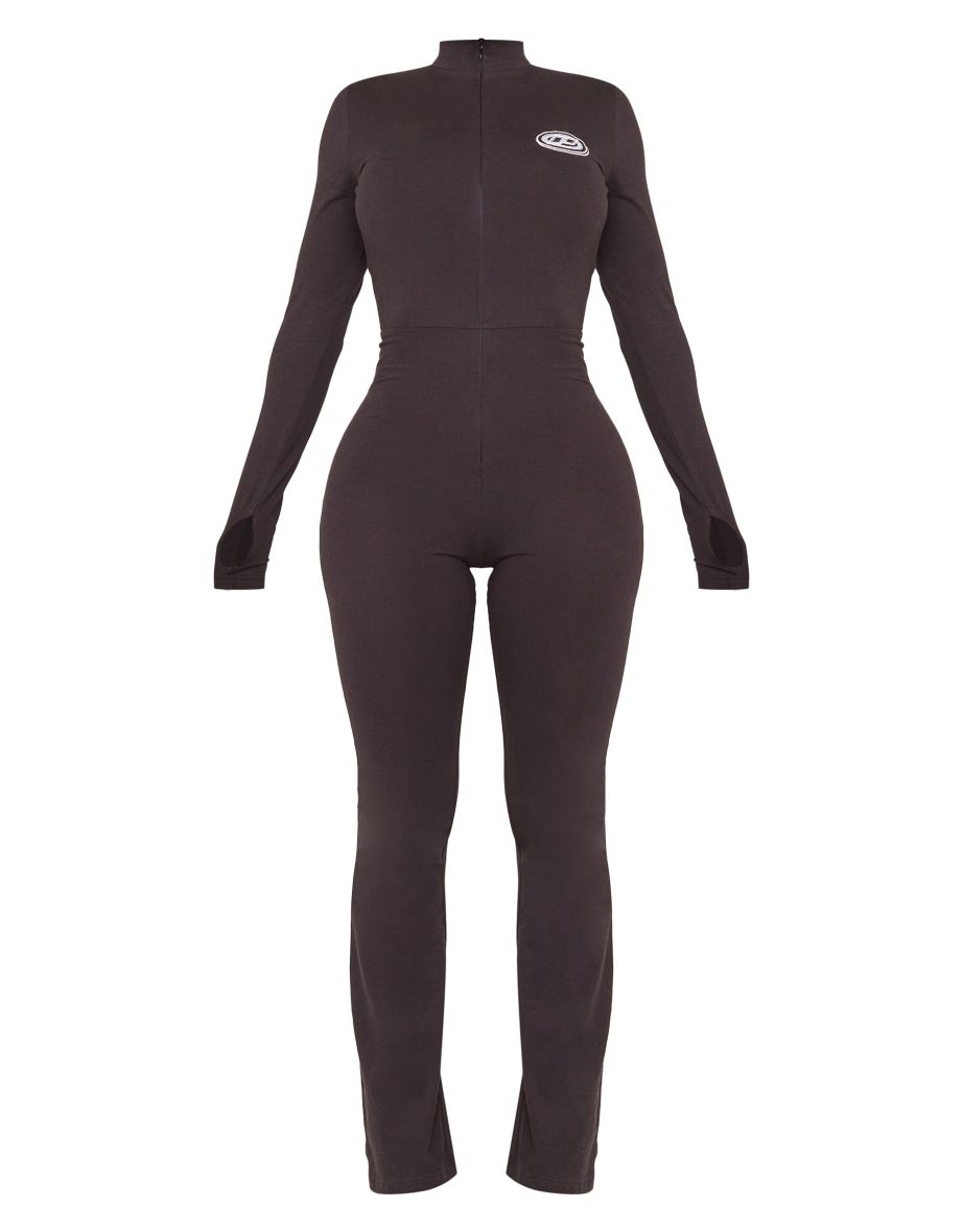PRETTYLITTLETHING Shape Black Cotton Long Sleeved Jumpsuit - 4