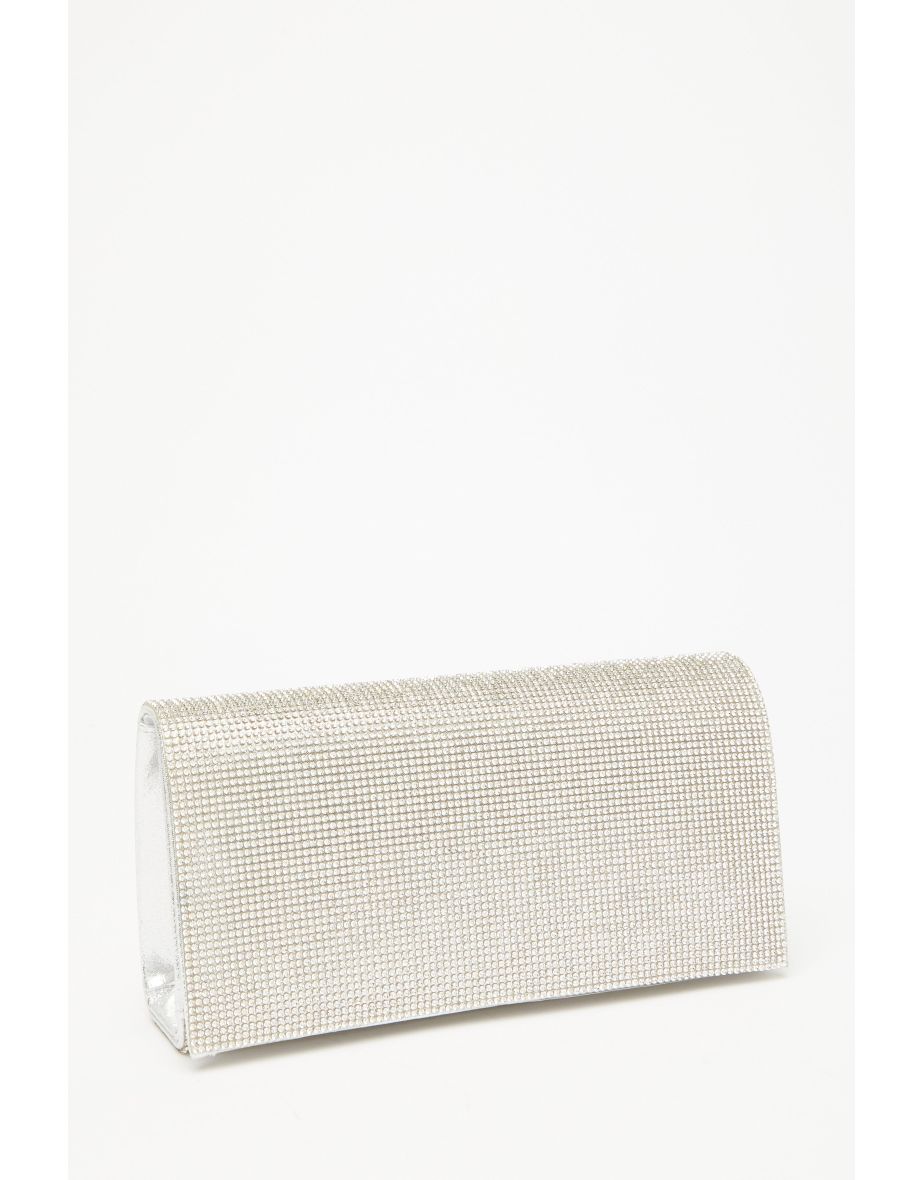 Silver Diamante Clutch Bag