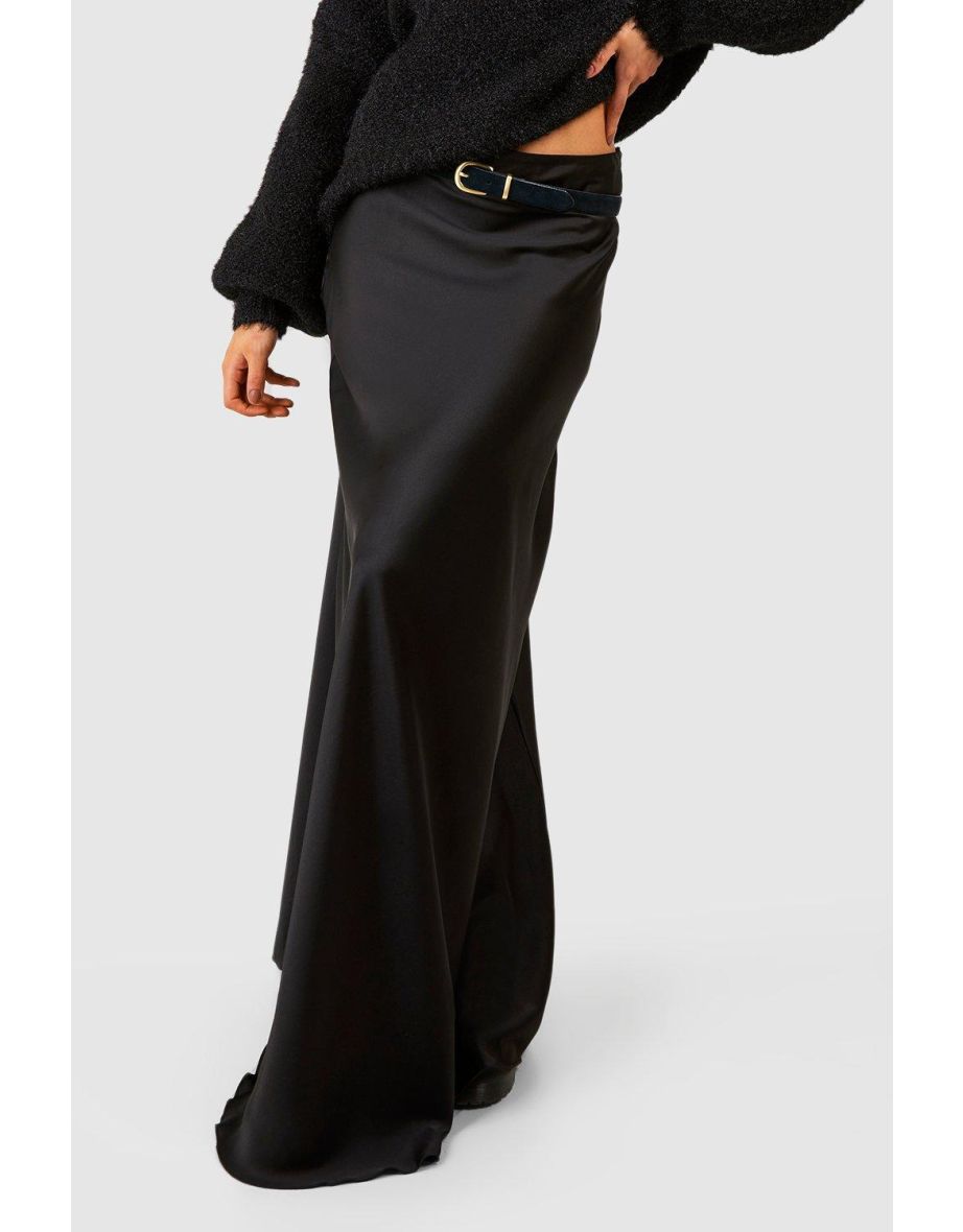 Satin Slip Maxi Skirt - black - 3