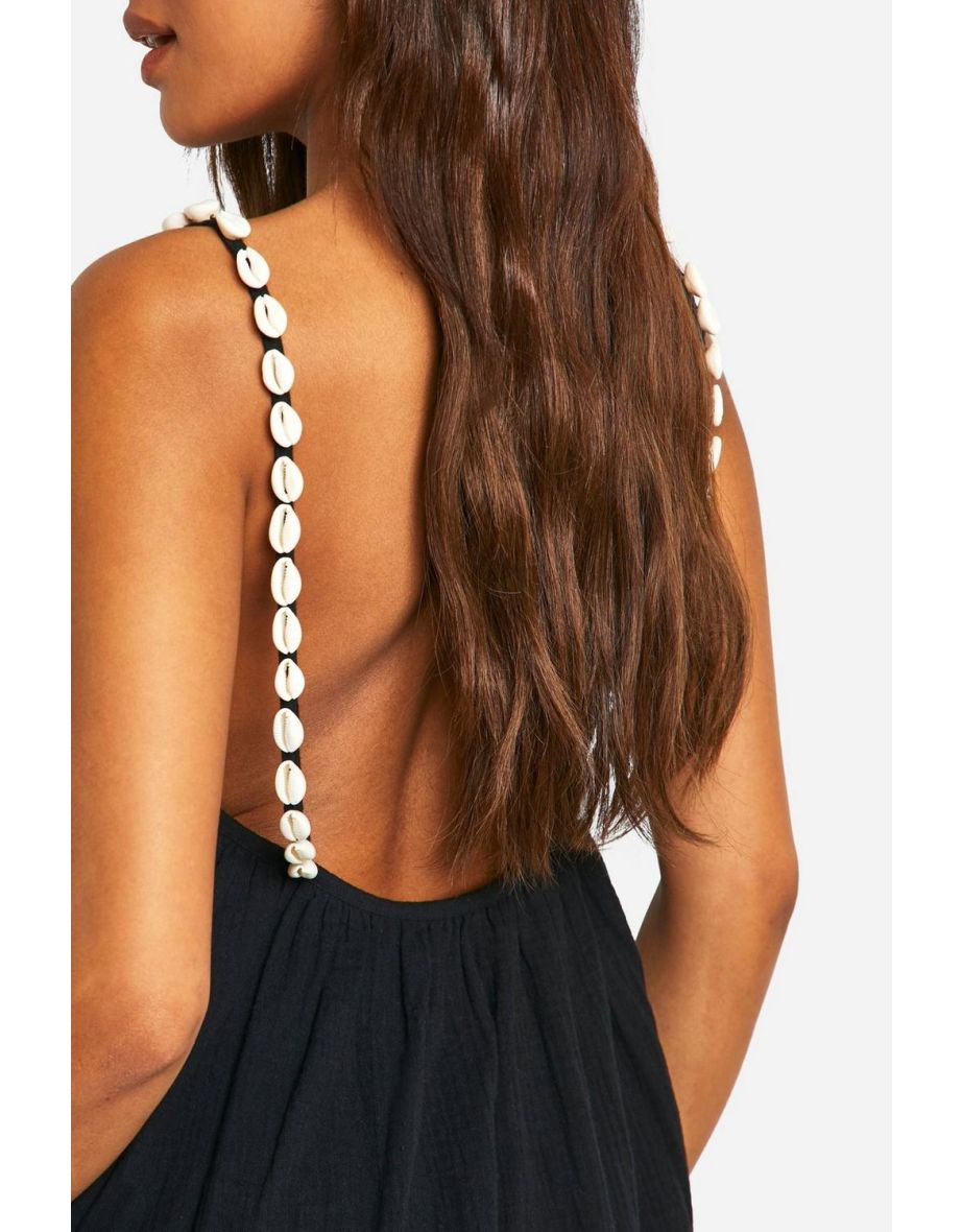 Shell Strap Cheesecloth Beach Mini Slip Dress - 3