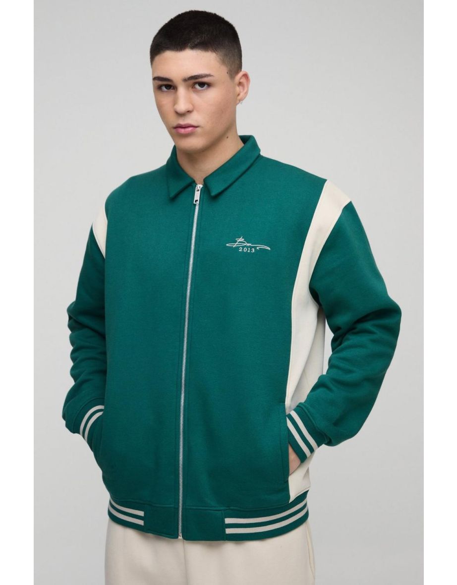 Oversized BM Signature Colour Block Jersey Jacket - forest