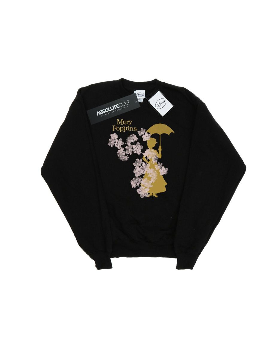 Disney Girls Mary Poppins Floral Silhouette Sweatshirt - Black