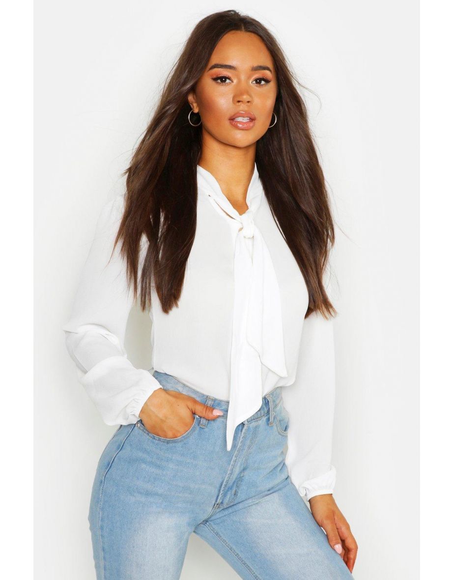 Bow Button Through Volume Sleeve Blouse - white