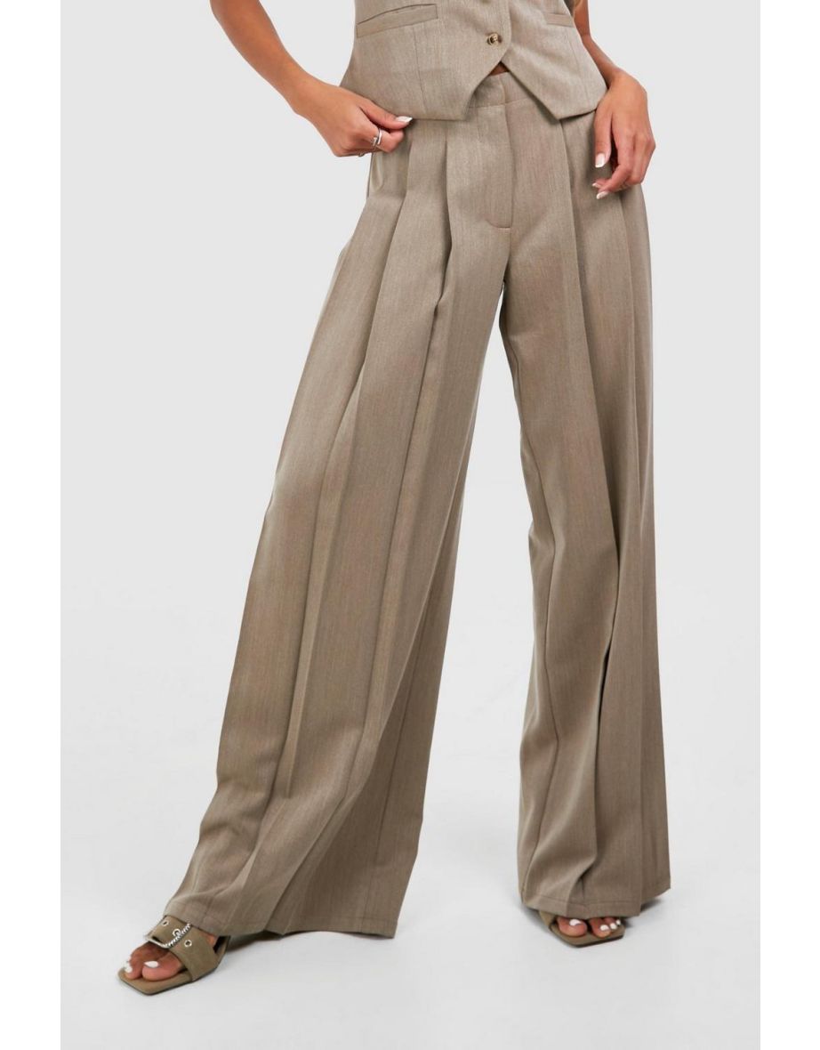 Linen Look Extreme Pleat Wide Leg Trousers - taupe - 3