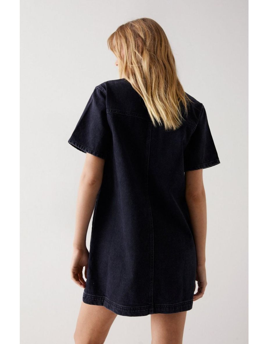 Pocket Front Button Down Denim Swing Dress - 3