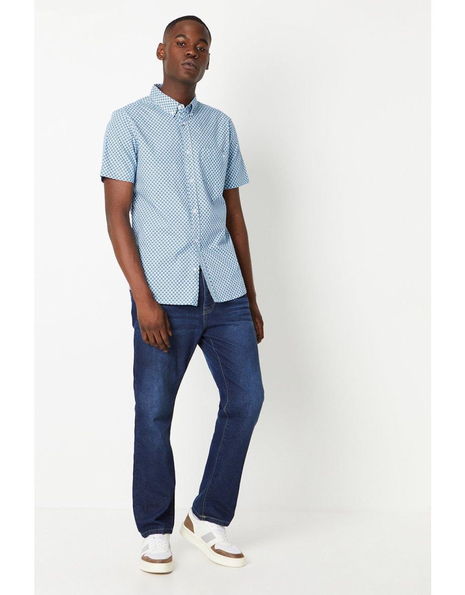 Ditsy Arrow Print Short Sleeve Shirt - navy