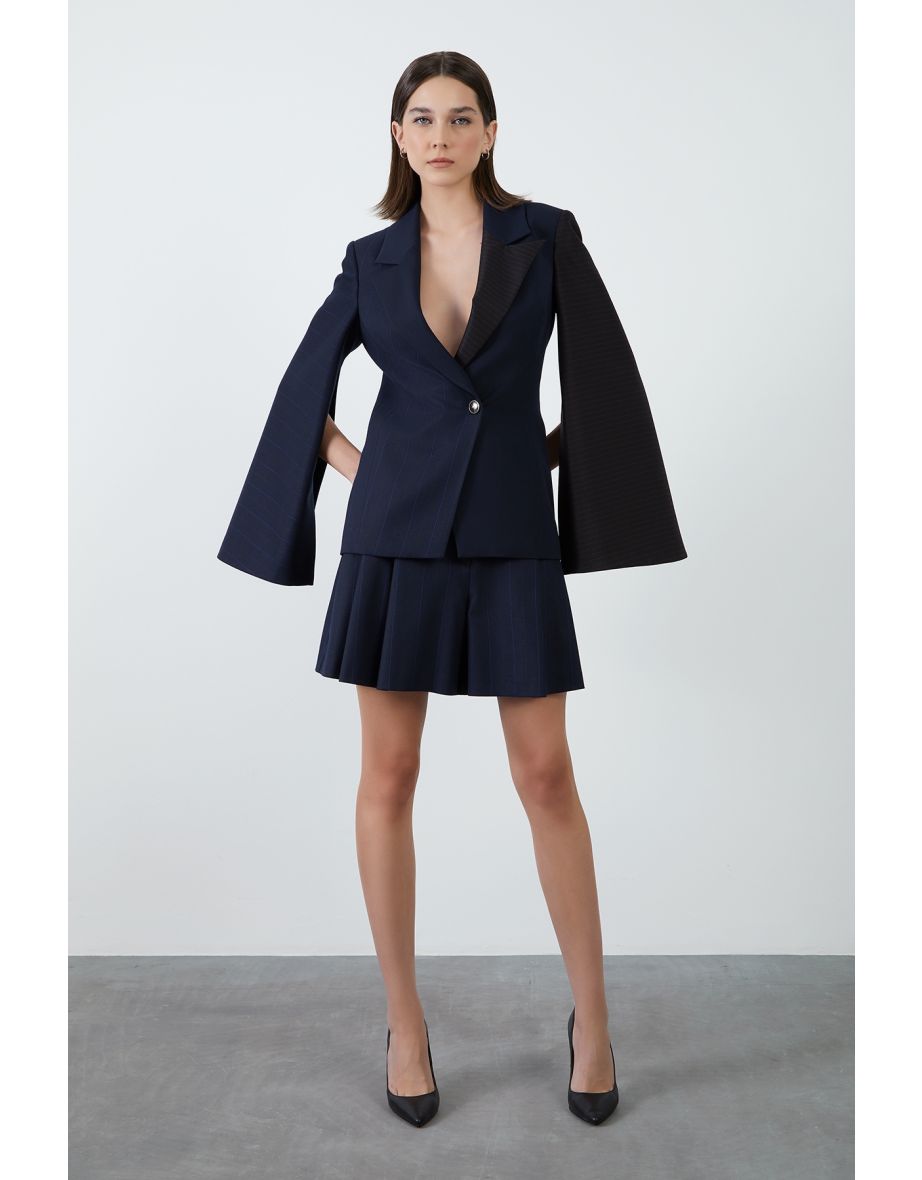 Navy Blazer Jacket with Sleeve Slits