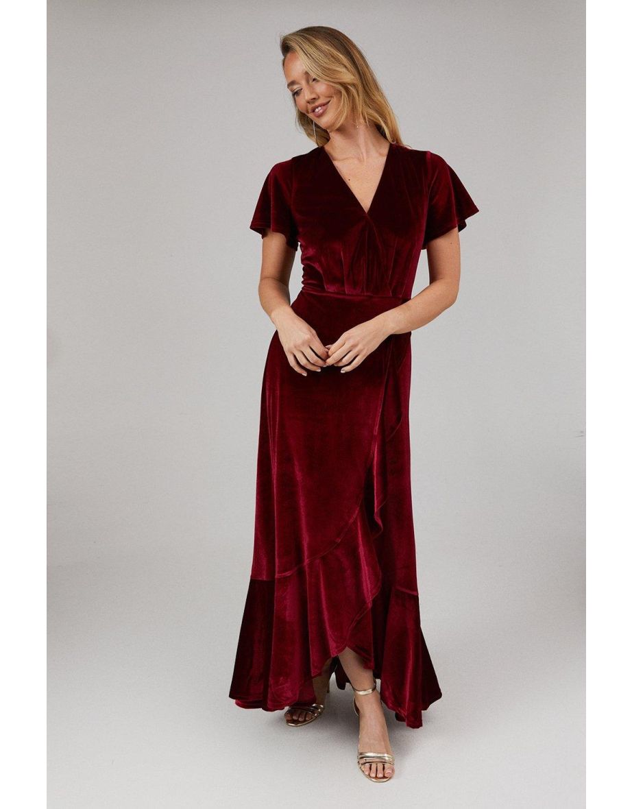 Debut London by Coast Angel Sleeve Waterfall Detail Velvet Bridesmaids Dress