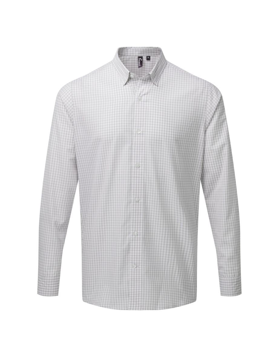 Premier Mens Maxton Check Long Sleeve Shirt - Silver/White