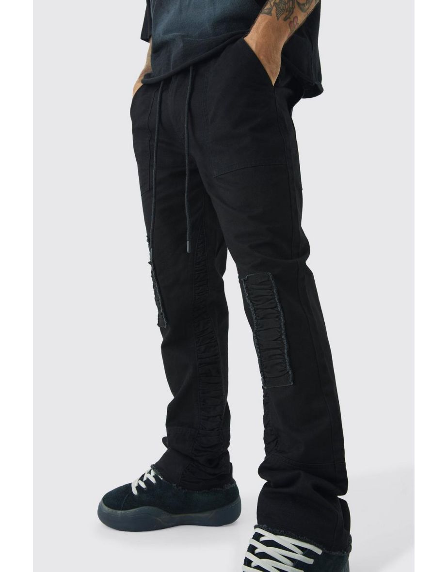 Twill Fixed Waist Slim Flare Crinkle Gusset Trousers - 2