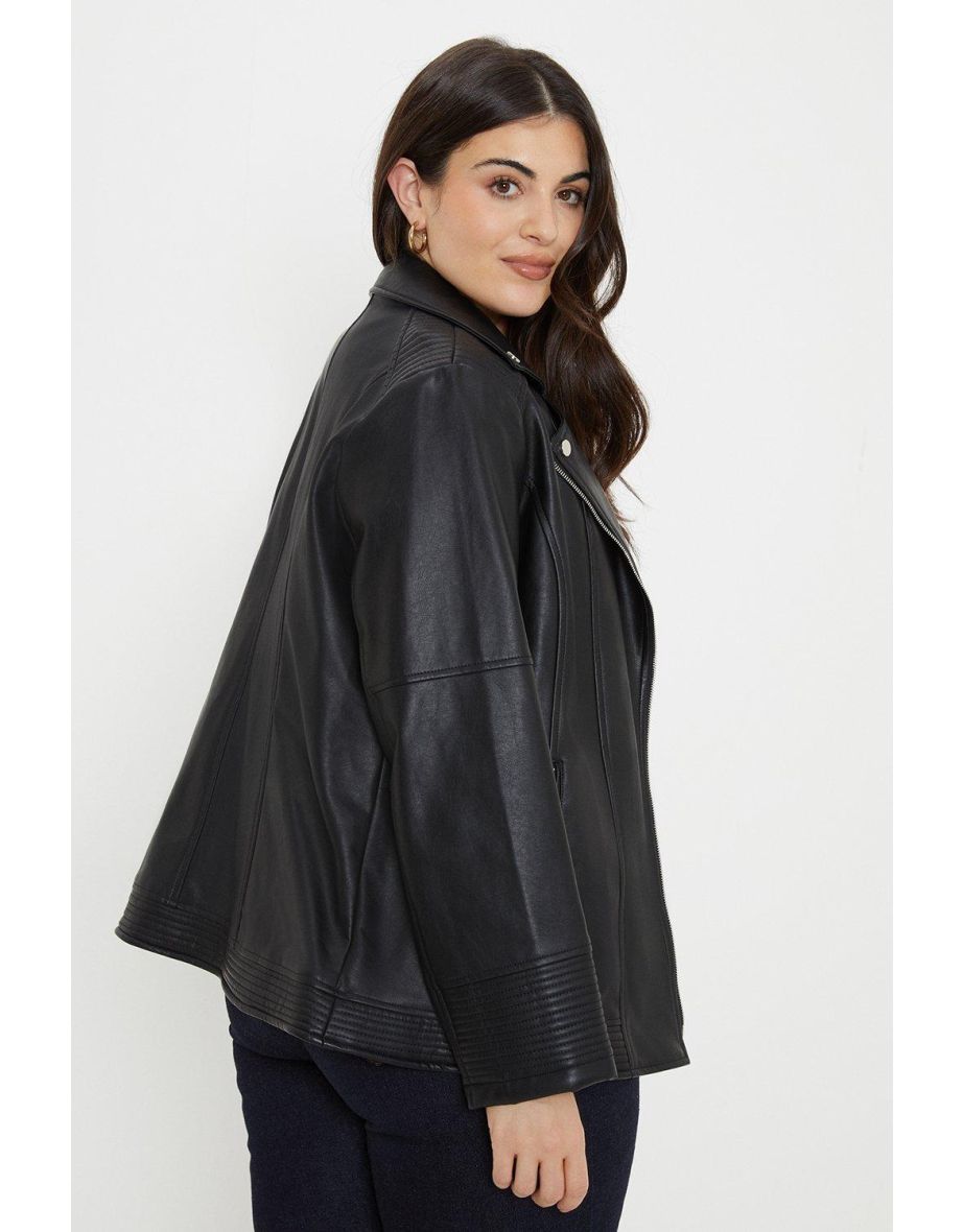 Curve Black Faux Leather Biker Jacket - 2