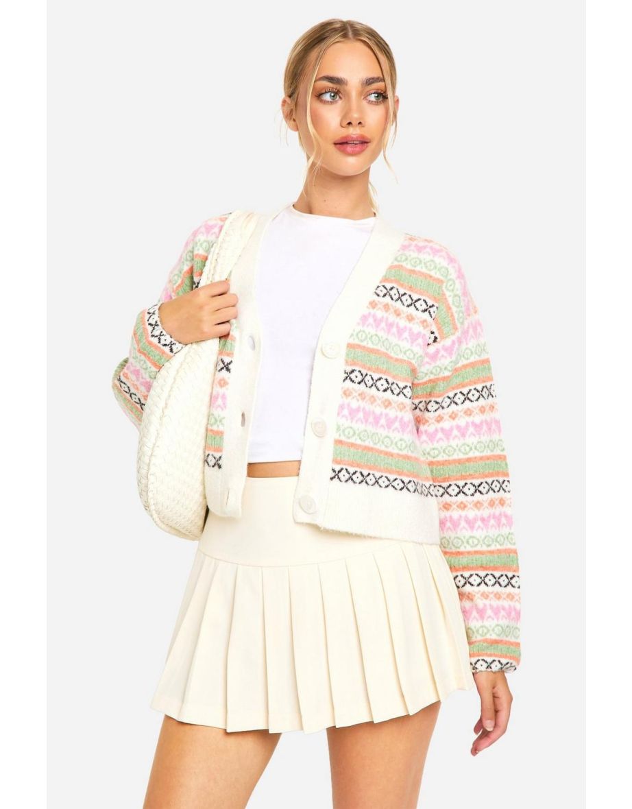 Pastel Fairisle Boxy Fit Knitted Cardigan