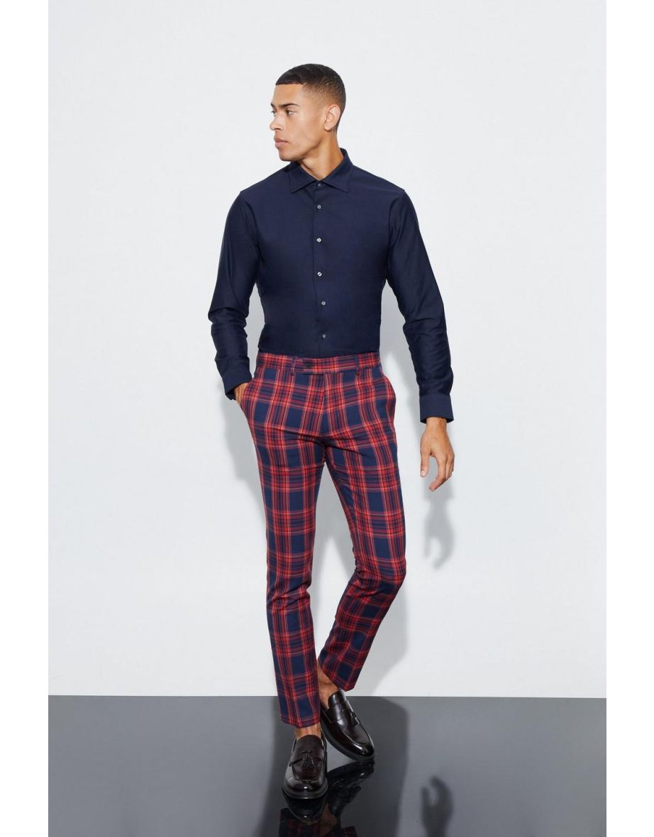 Skinny Fit Tartan Suit Trousers - 2