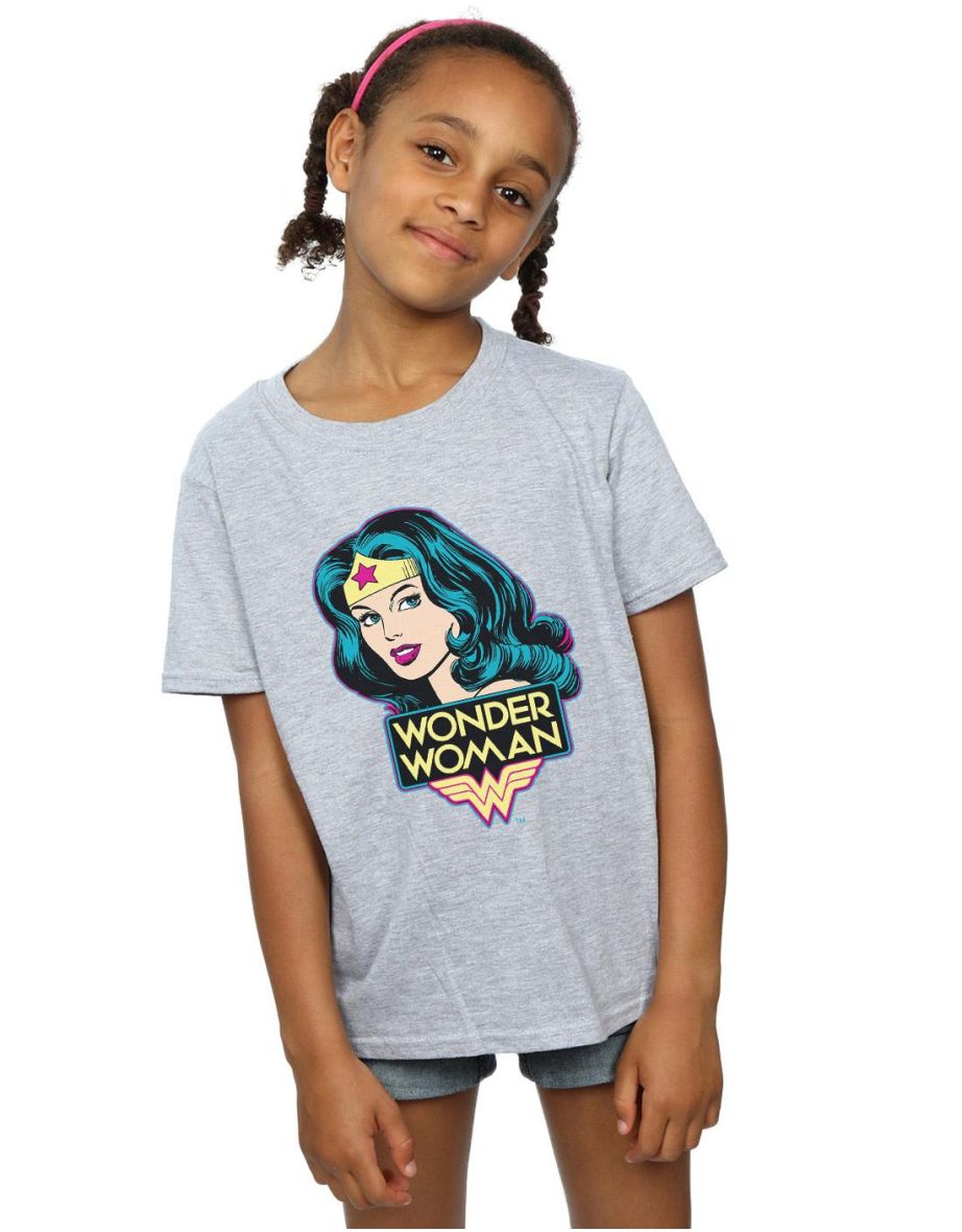Wonder Woman Girls Head T-Shirt - Sports Grey