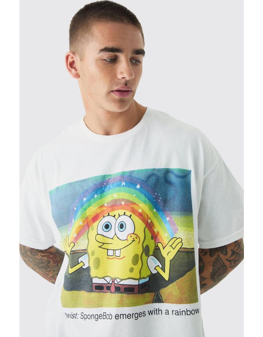 Oversized Spongebob License Print T-shirt - white - 2