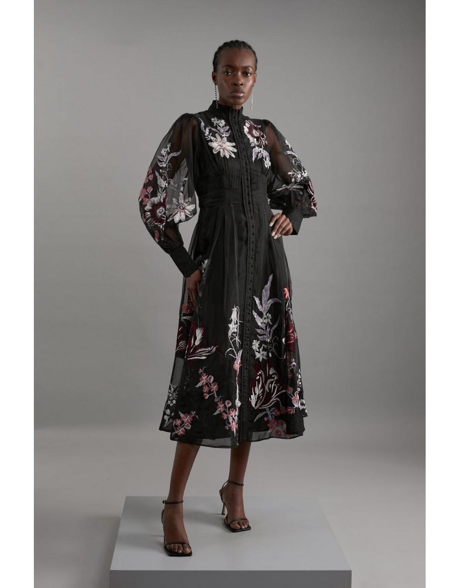 Premium Embroidered Beaded Organdie Woven Midaxi Dress