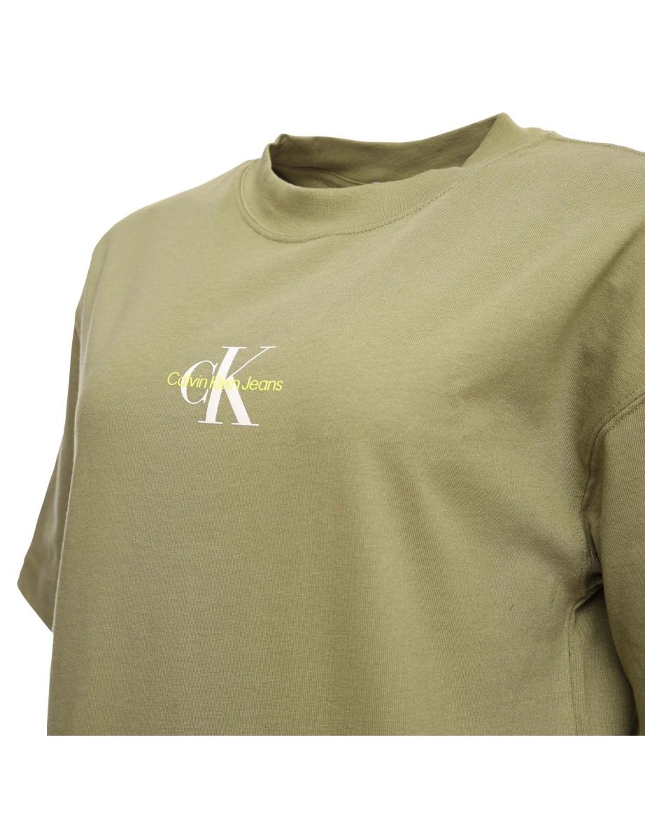 Women's Calvin Klein Monogram Logo T-Shirt Dress in Green - 3