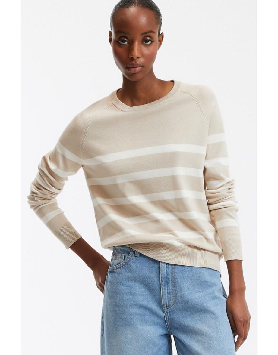 Striped Basic Jumper/Sweater with Crew Neck