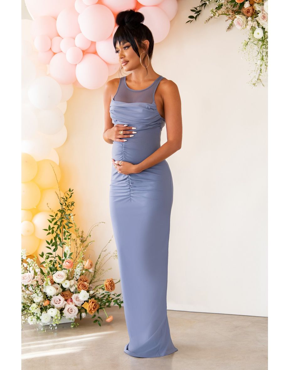 Grey Maternity Sleeveless Ruched Maxi Dress - 4