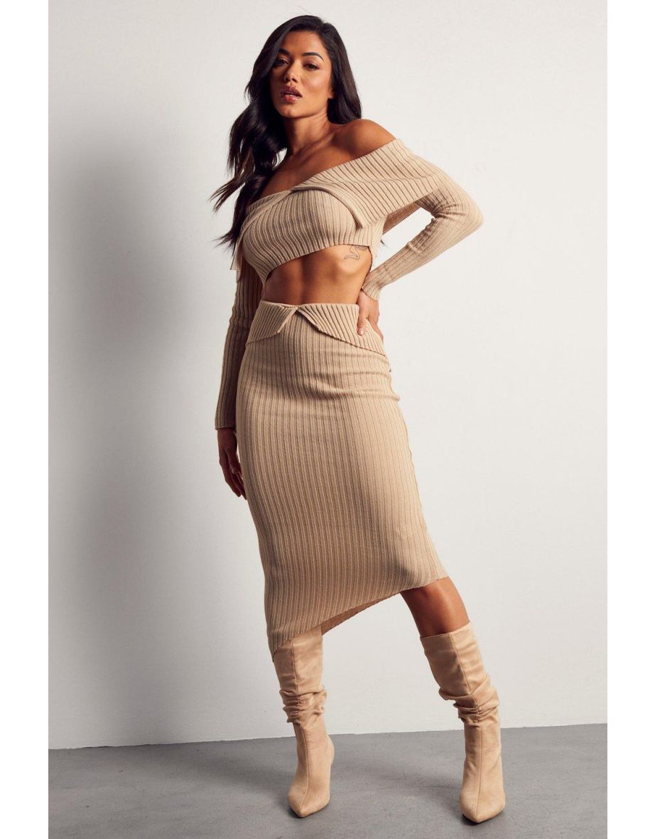 Fold Over Knitted Midi Skirt - 3