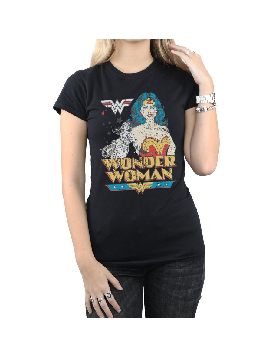 DC Comics Womens/Ladies Wonder Woman Posing Cotton T-Shirt - Black - 3
