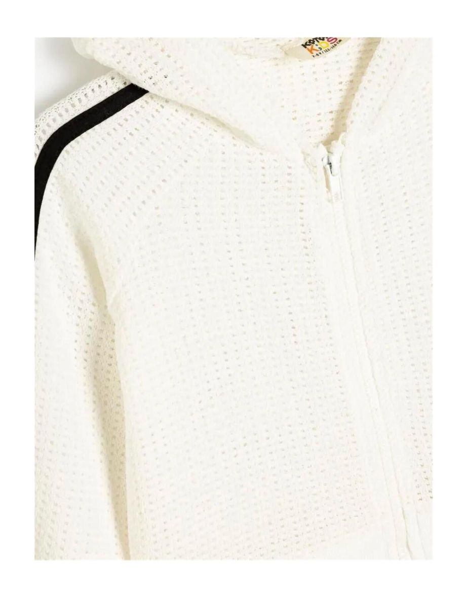 Zippered Sweatshirt Hooded Mesh Detailed Piping - 2