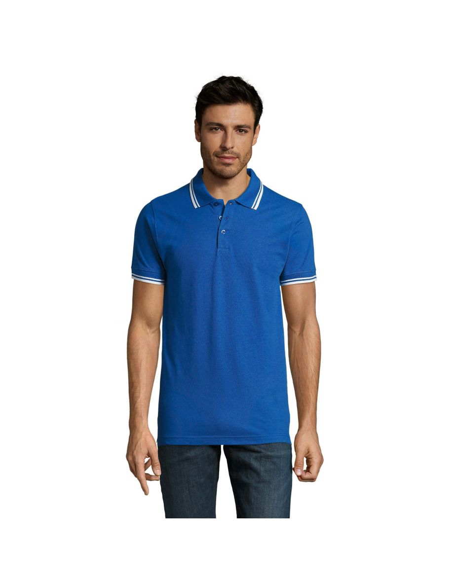 SOLS Mens Pasadena Tipped Short Sleeve Pique Polo Shirt - Royal/White - 3