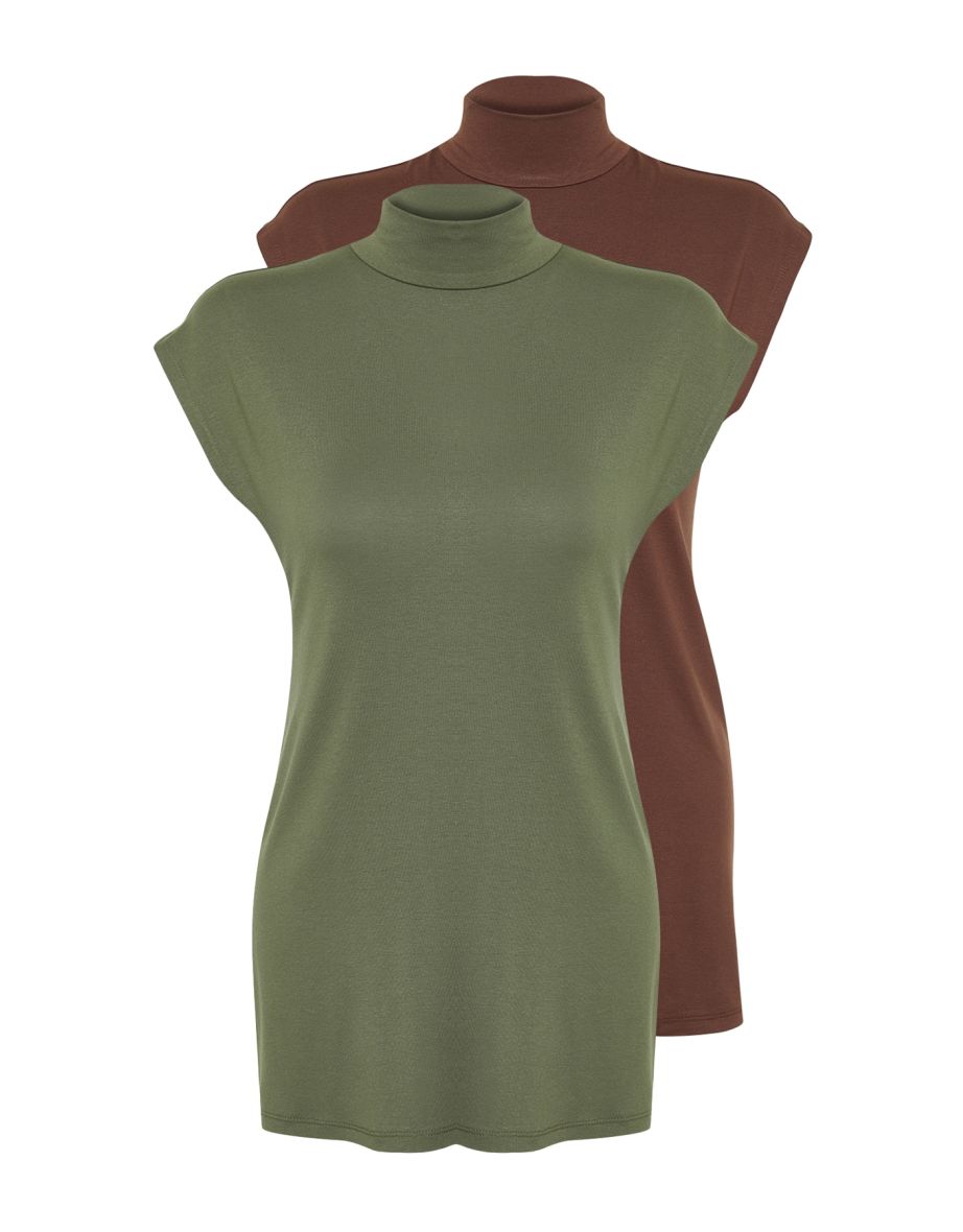 2-Pack Brown-Khaki High Neck Sleeveless Underwear Lining Tunic - 8