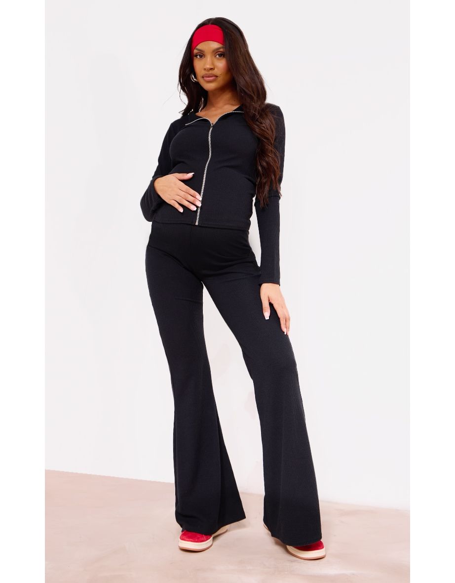 Women's Petite Crinkle Rib Thick Waistband Flares