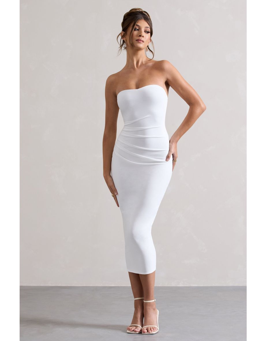 East End | White Strapless Gathered Midi Dress